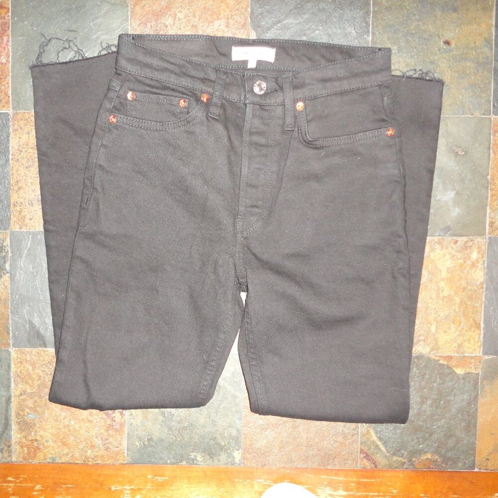 RE/DONE Women's 90s High Rise Ankle Crop Black Distressed Jeans Size 26 NWT!!